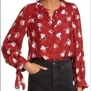 Rebecca Taylor Paintbrush Floral Tie Sleeve Top